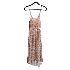 Free People Peach Geometric Spaghetti Straps Sundress Elastic Waist Dress S